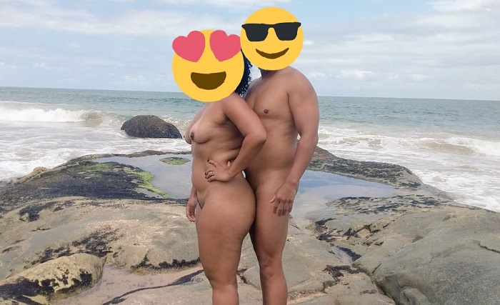 Exibindo a esposa morena na praia